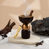 Athar - Wooden Incense Burner (2-Pc) - Brown & Gold