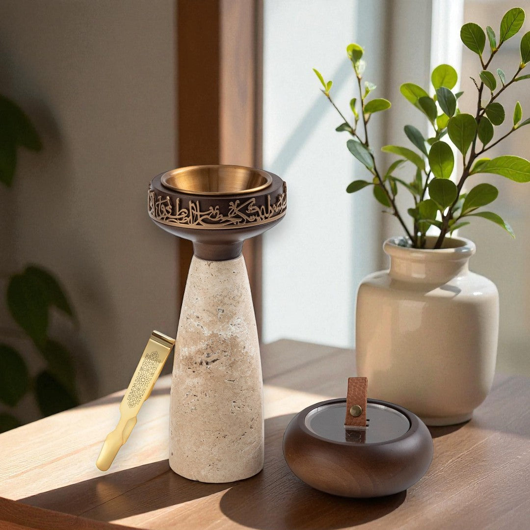 Athar - Marble Incense Burner Set (3-Pc)- Warm Sand & Bronze