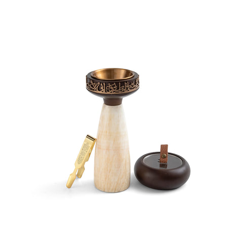 Athar - Marble Incense Burner Set (3-Pc)- Natural Beige & Bronze