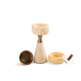 Athar - Sculpted Marble Incense Burner Set (3-Pc) - Natural Beige & Bronze