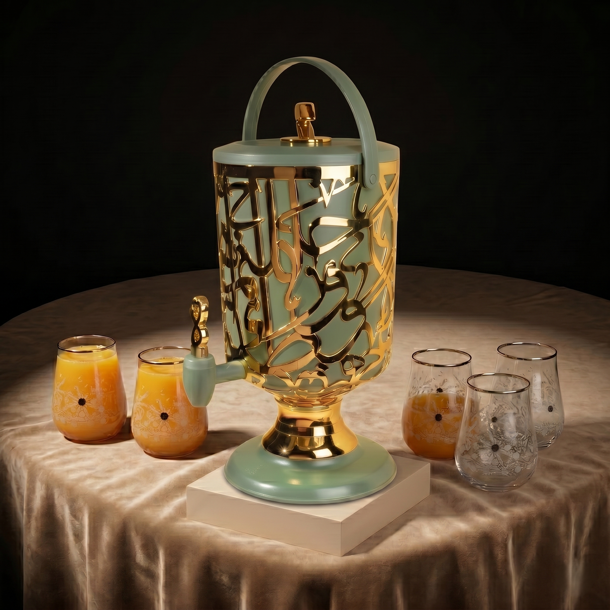 Diwan - Dispensador de bebidas de 3 litros - Verde oliva y dorado