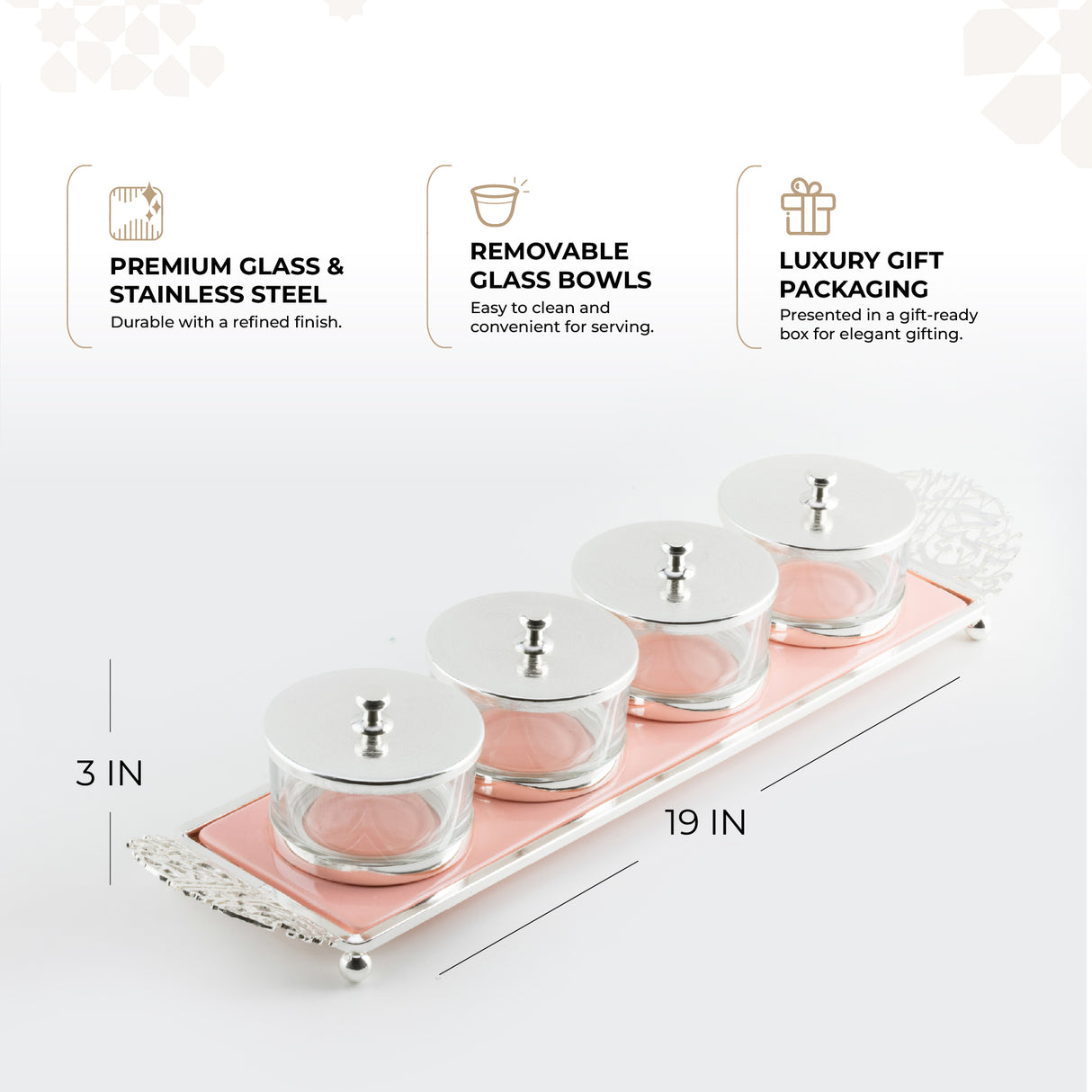 Limited Edition - Snack Serving set (4 Bowls)- Pink & Silver