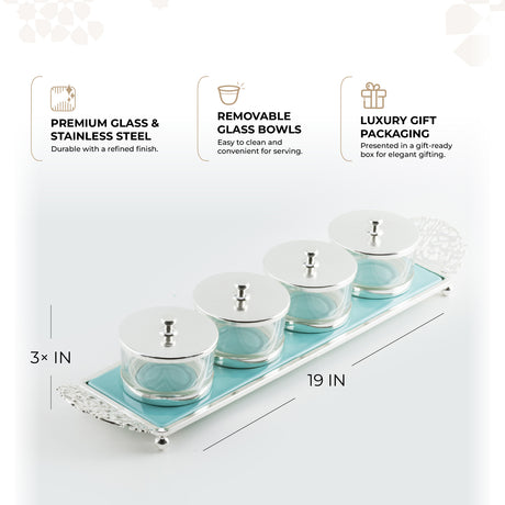 Limited Edition - Snack Serving set (4 Bowls)- Blue & Silver