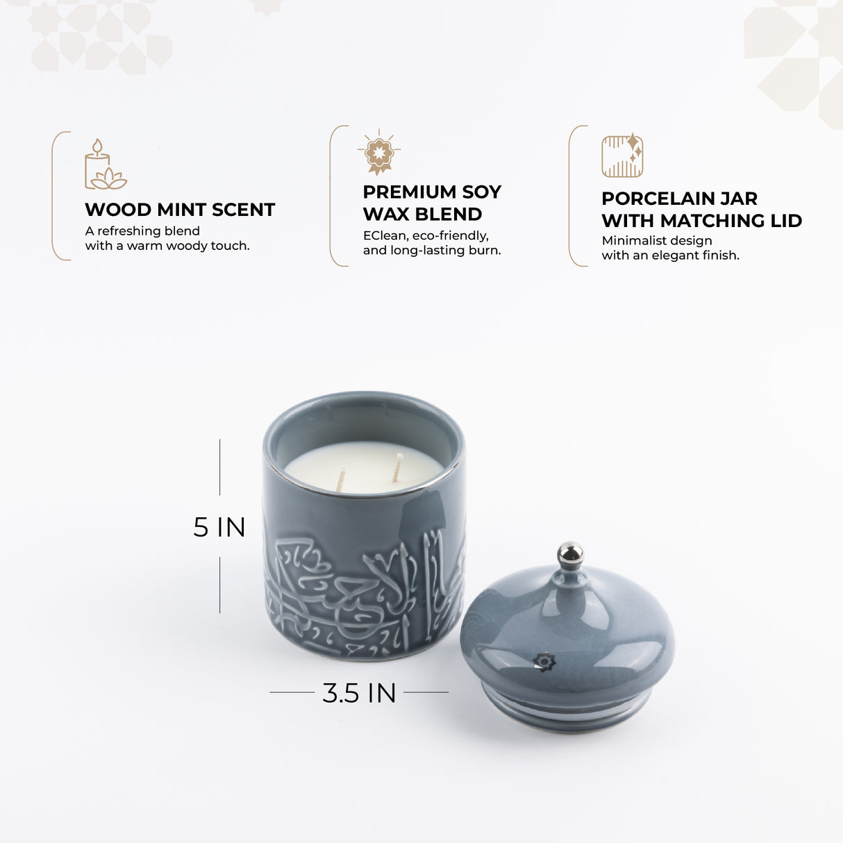 Jiwar -  Medium Candle| Minty Wood - Haze Blue & Silver