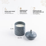 Jiwar -  Medium Candle| Minty Wood - Haze Blue & Silver