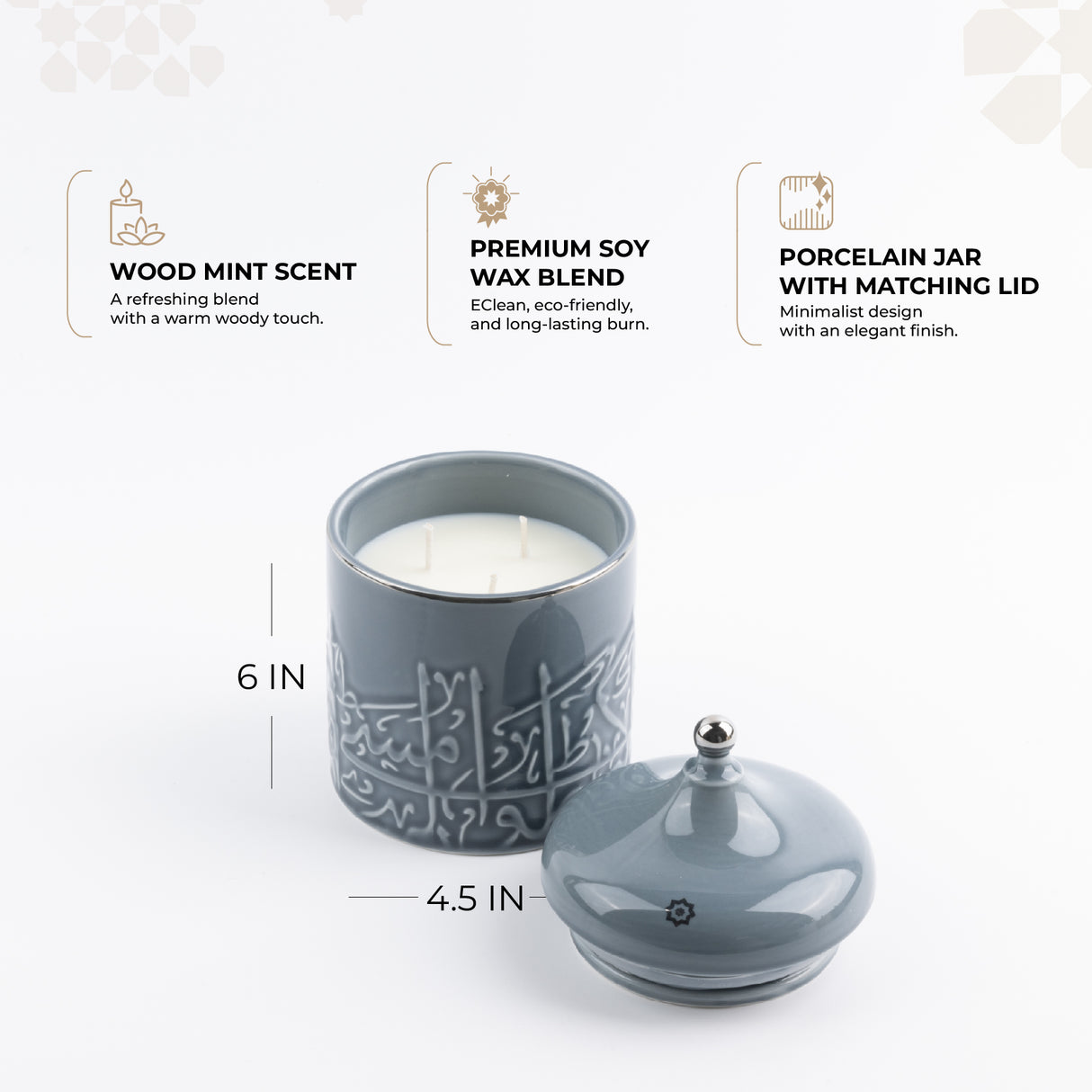 Jiwar -  Large Candle| Minty Wood - Haze Blue & Silver