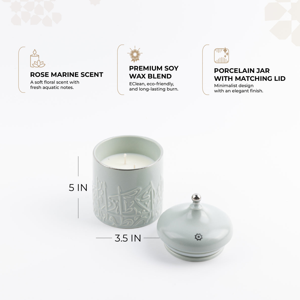 Jiwar -  Medium Candle| Sea Rose - Mint Green & Silver