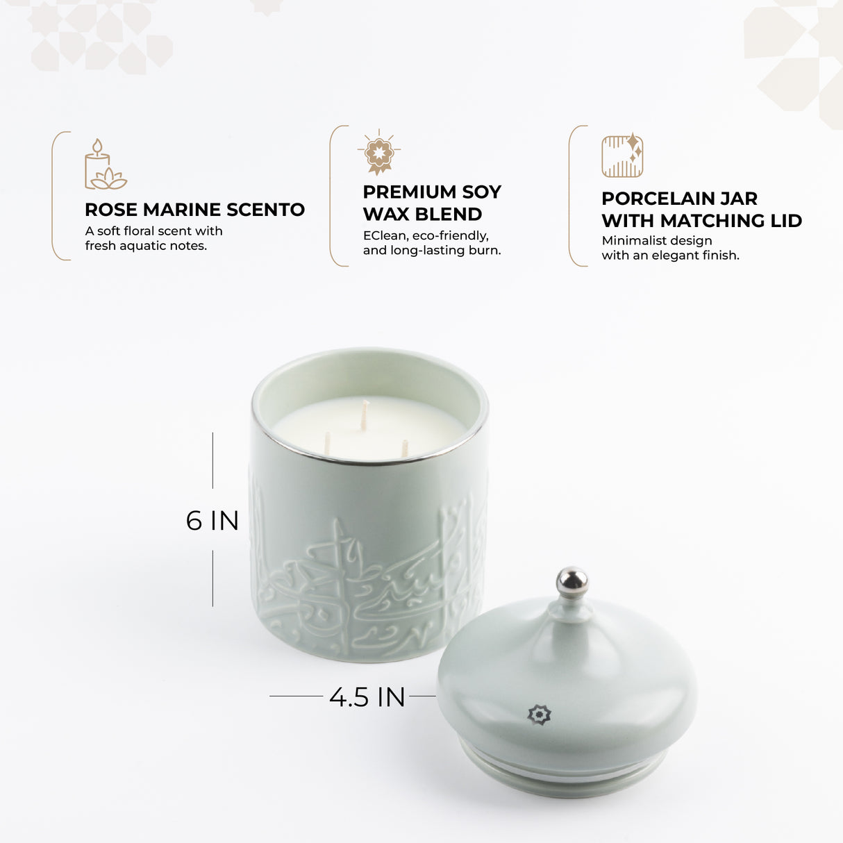 Jiwar -  Large Candle| Sea Rose - Mint Green & Silver