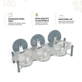 Jiwar - Triple Elegant Nut Serving Set with Engraved  Base - Haze BLue & Siver