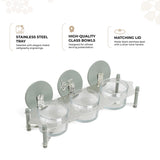 Jiwar - Triple Elegant Nut Serving Set with Engraved  Base - Mint Green & Silver