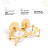 Jiwar - Dual Elegant Nut Serving Set with Engraved  Base - Ivory & Gold