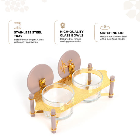 Jiwar - Dual Elegant Nut Serving Set with Engraved  Base - Lavender & Gold