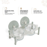 Jiwar - Dual Elegant Nut Serving Set with Engraved  Base - Mint Green & Silver