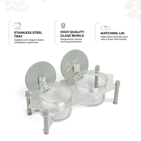 Jiwar - Dual Elegant Nut Serving Set with Engraved  Base - Mint Green & Silver