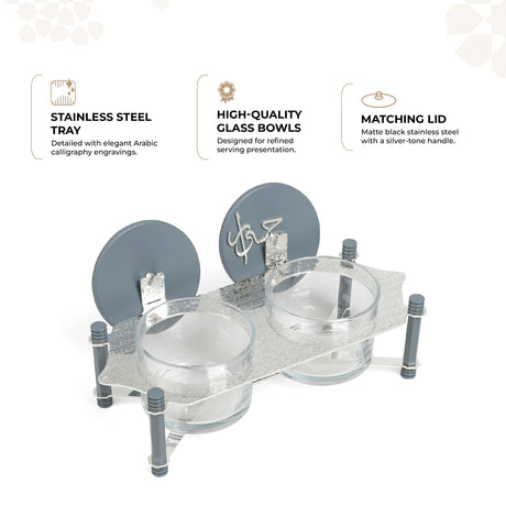 Jiwar - Dual Elegant Nut Serving Set with Engraved - Haze Blue & Silver