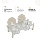Jiwar - Dual Elegant Nut Serving Set with Engraved  Base - Beige & Silver