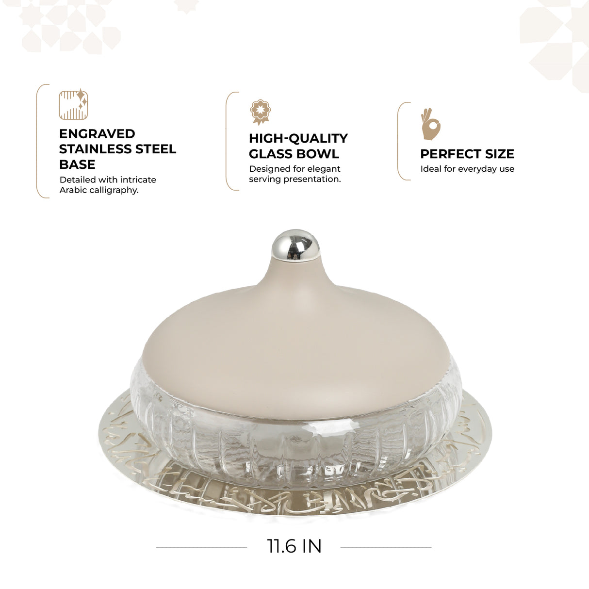 Jiwar - Large Engraved Date & Dessert Centerpiece - Beige & Silver