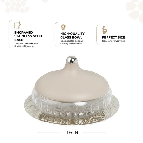 Jiwar - Large Engraved Date & Dessert Centerpiece - Beige & Silver