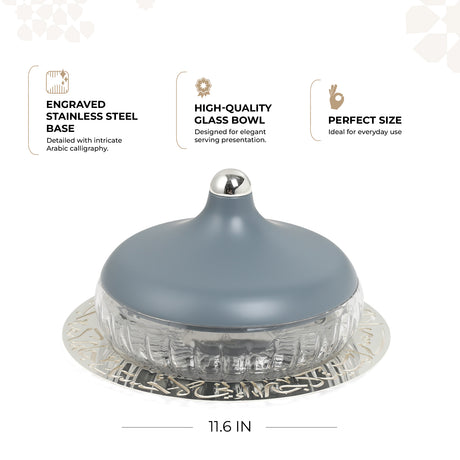Jiwar - Large Engraved Date & Dessert Centerpiece - Haze Blue & Silver