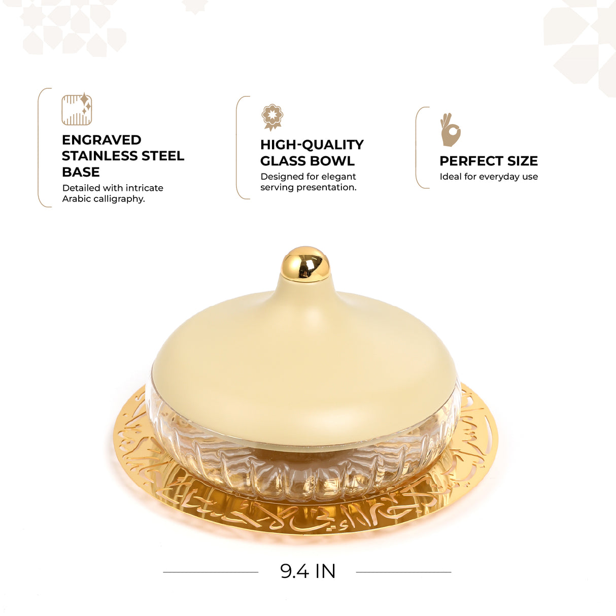 Jiwar - Medium Engraved Date & Dessert Centerpiece - Ivory & Gold