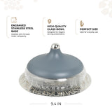 Jiwar - Medium Engraved Date & Dessert Centerpiece - Haze Blue & Silver