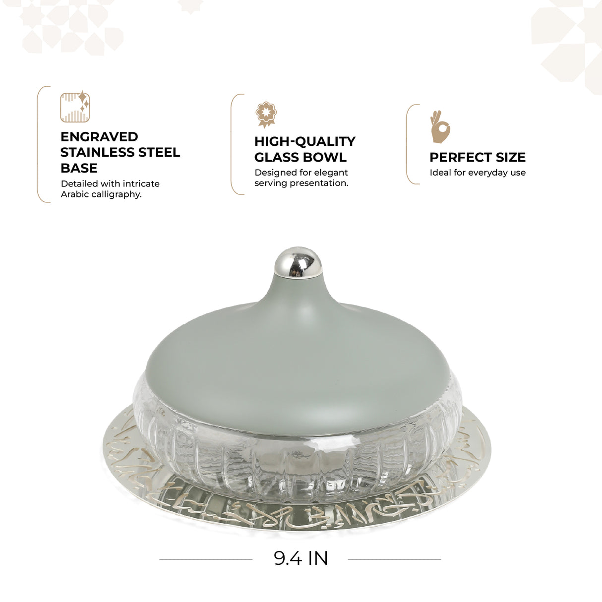 Jiwar - Medium Engraved Date & Dessert Centerpiece - Mint Green & Silver