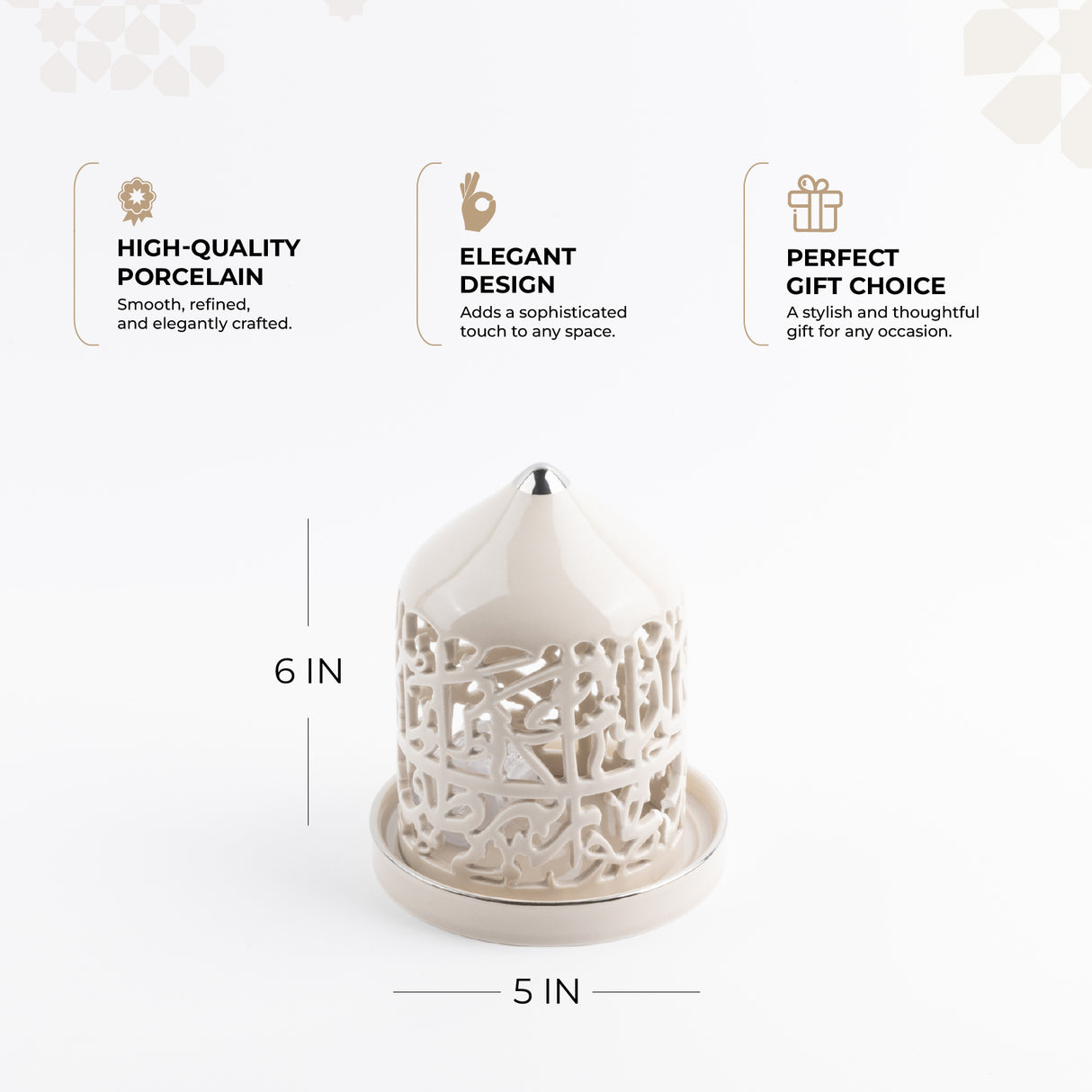 Jiwar - Small Lantern Candle Holder - Beige & Silver