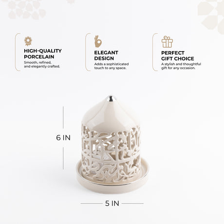 Jiwar - Small Lantern Candle Holder - Beige & Silver