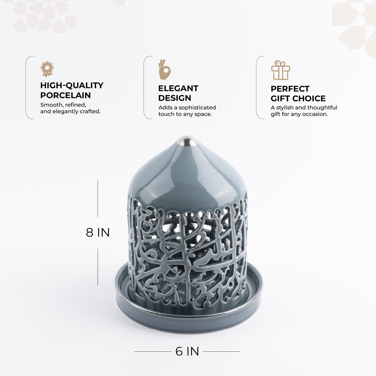 Jiwar - Medium Lantern Candle Holder - Haze Blue & Silver