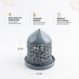 Jiwar - Medium Lantern Candle Holder - Haze Blue & Silver