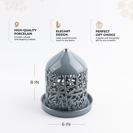 Jiwar - Medium Lantern Candle Holder - Haze Blue & Silver