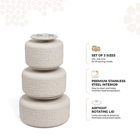 Jiwar - Food Thermos/Warm Serv (Set of 3)- Beige & Silver