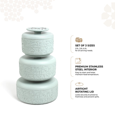 Jiwar - Food Thermos/Warm Serv (Set of 3)- Mint Green & Silver