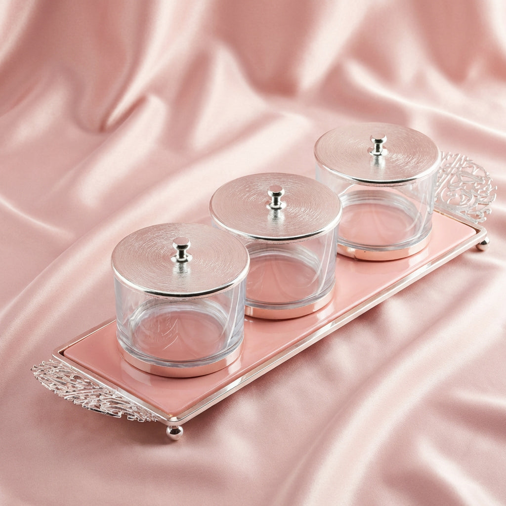 Limited Edition - Snack Serving set (3 Bowls)- Pink & Silver