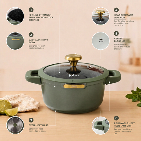 Julia Elite Top 12.5" Nonstick Cooking Pot with Lid – Olive Green
