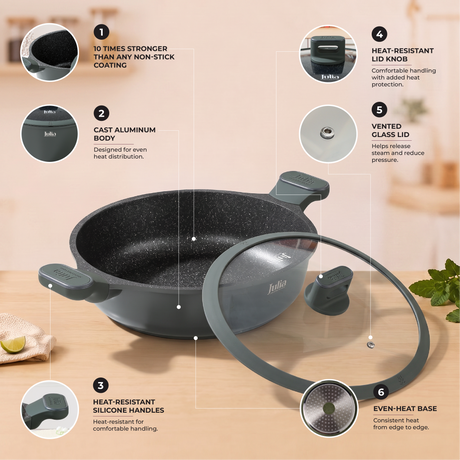 Julia Elite Pro 12.5" Nonstick Shallow Cooking Pot with Lid – Green