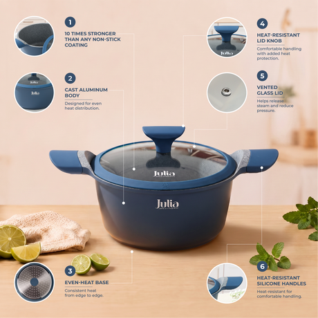 Julia Elite Uni 12.5" Nonstick Cooking Pot with Lid – Blue