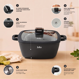 Julia Elite Pro Plus 11" Nonstick Square Cooking Pot with Fry Basket & Lid – Black