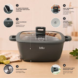 Julia Elite Pro 11" Nonstick Square Cooking Pot with Fry Basket & Lid – Green