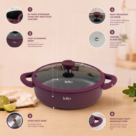 Julia Elite Velvet Berry 11" Nonstick Shallow Cooking Pot with Lid – Velvet Berry