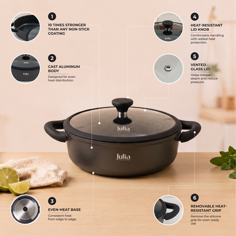 Julia Onyx 11" Nonstick Shallow Cooking Pot with Lid – Onyx Black