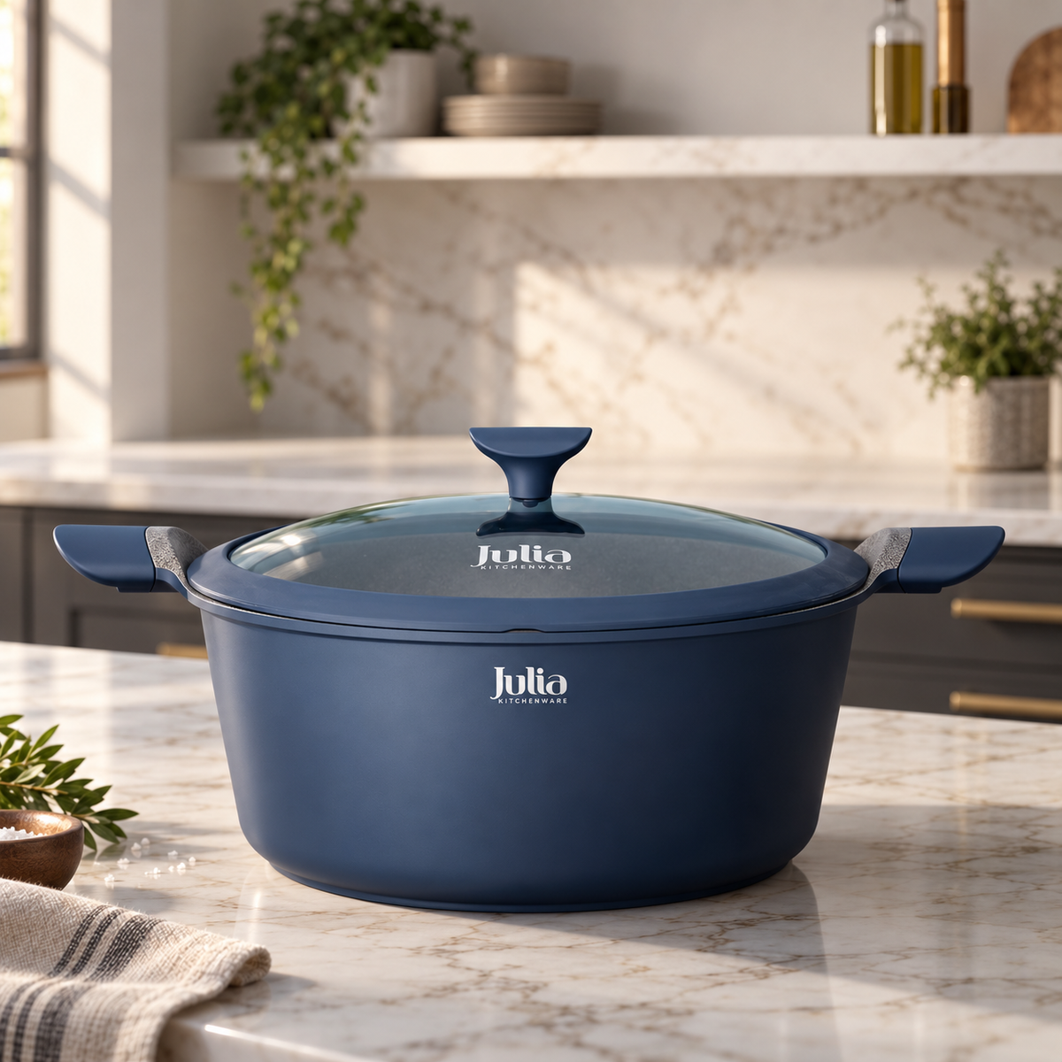 Julia Elite Pro 12.5" Nonstick Cooking Pot with Lid – Blue