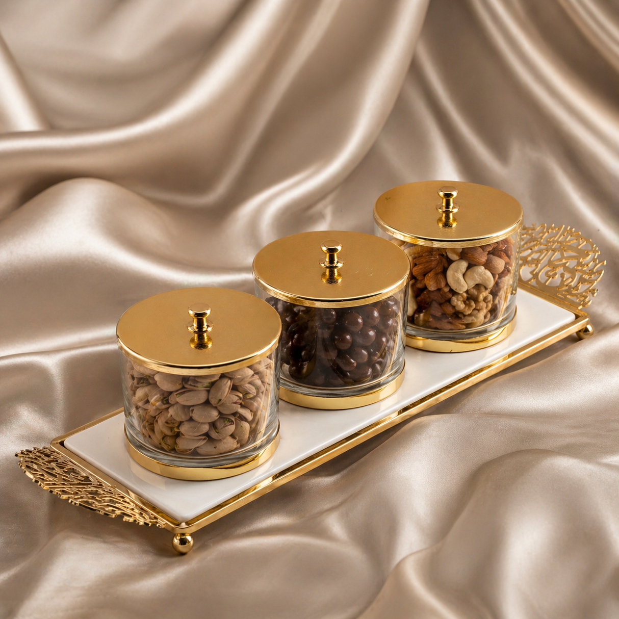 Limited Edition - Snack Serving set (3 Bowls)- White & Gold