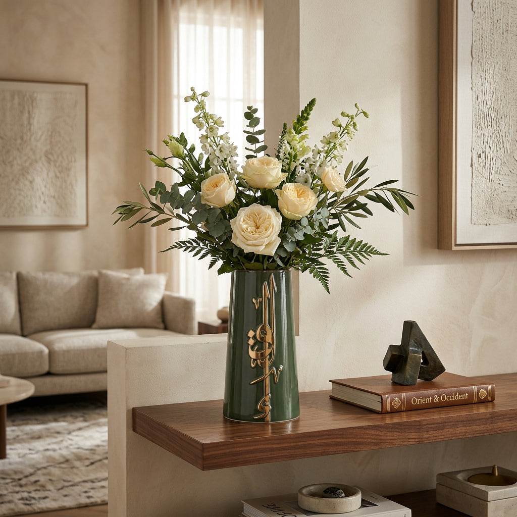 Liqa'a - Large Decorative Vase - Olive Green  & Gold