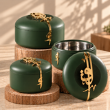 Liqa'a - Food Thermos/ Warm Serv (Set of 3) - Olive Green  & Gold