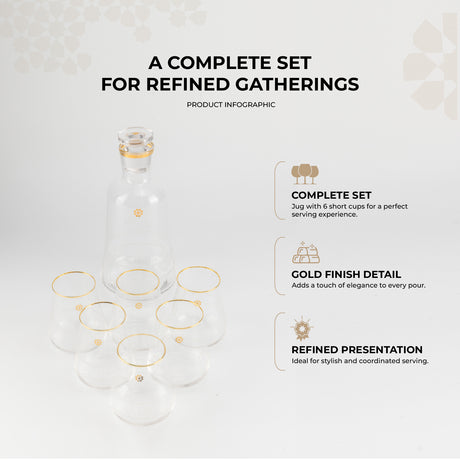 Mirral- Jug with 6 Short glass cups - Gold