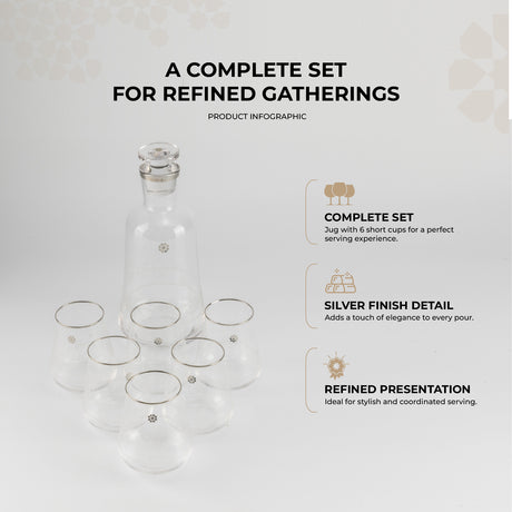 Mirral- Jug with 6 Short glass cups - Silver
