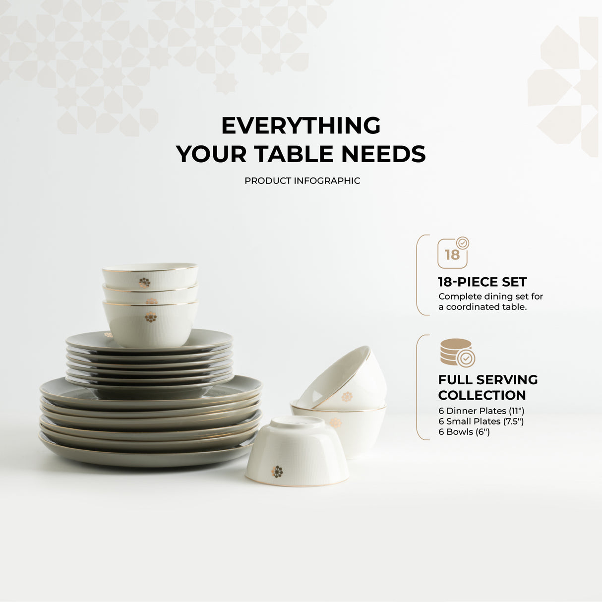 Mirral - Dinner Set (18-Pc) - Grey & Gold
