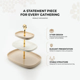 Mirral - 3 Tier Plate - Beige & Gold
