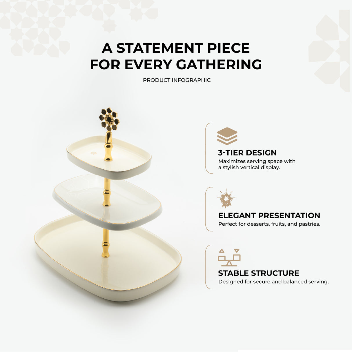 Mirral - 3 Tier Plate - White & Gold